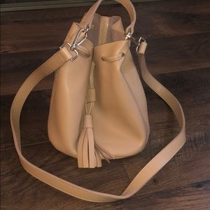 Light tan leather bucket bag